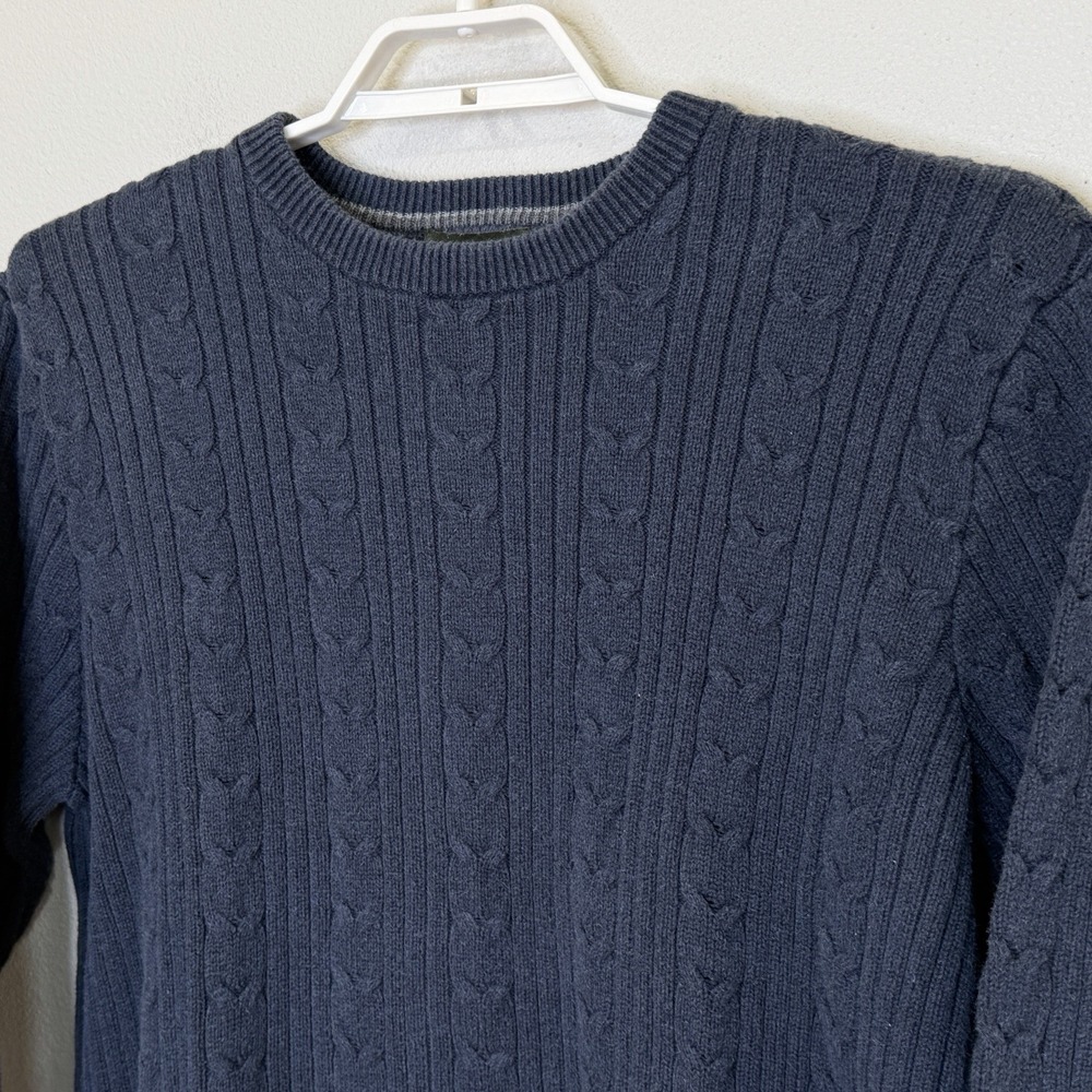 Eddie Bauer Fisherman Cable Knit Sweater Mens‎ Large Tall Blue Crew Neck Grandpa - Picture 2 of 7